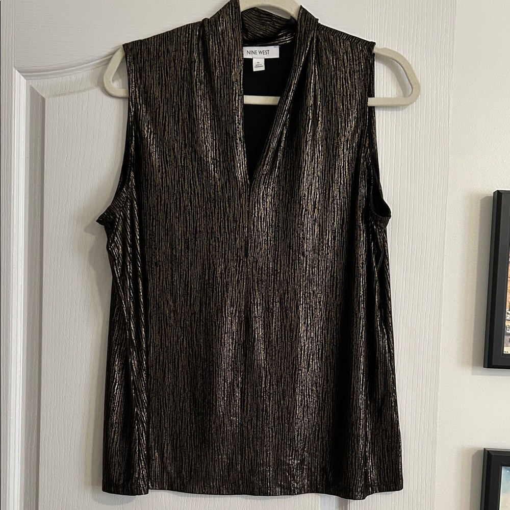 Nine West Metallic Black Sleeveless Blouse